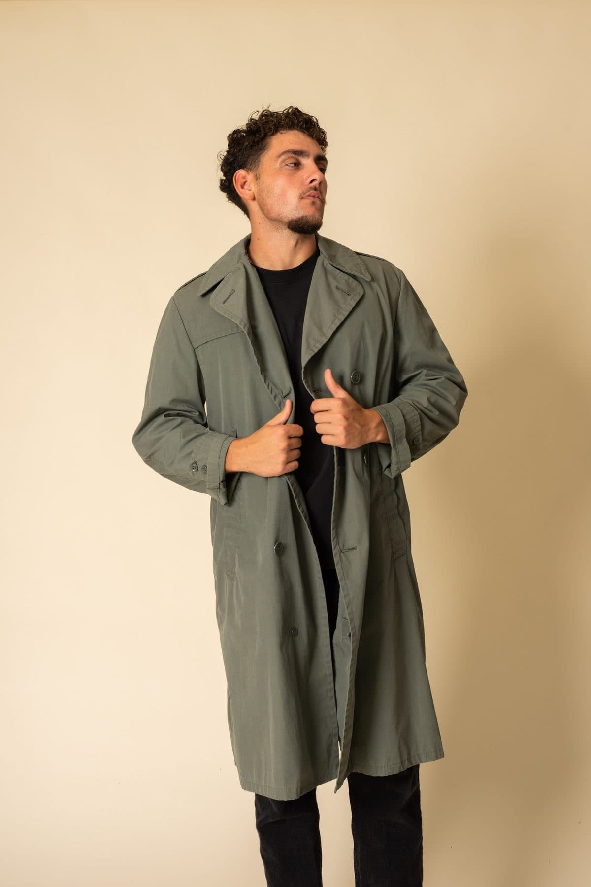 Olive trench coat, long